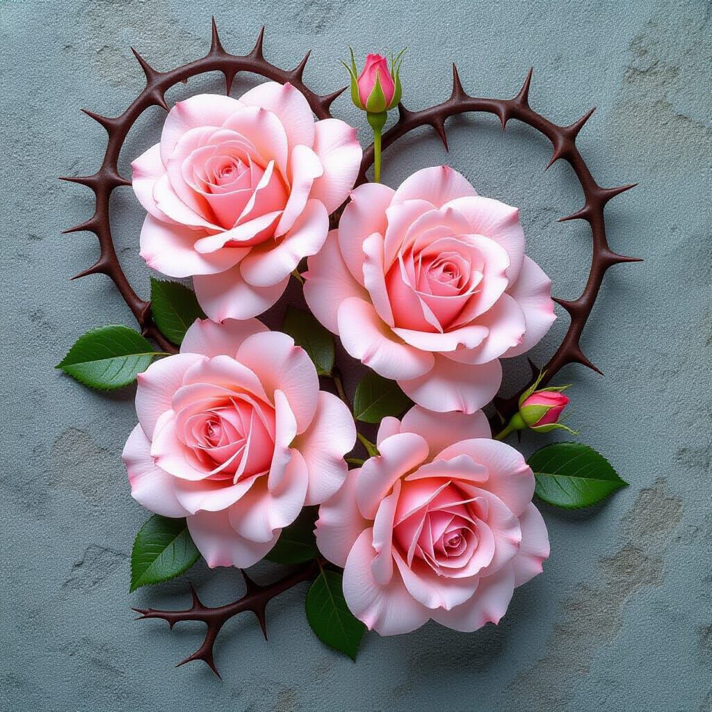 Pink Roses and Gray Stone in Dreamy Surreal Style