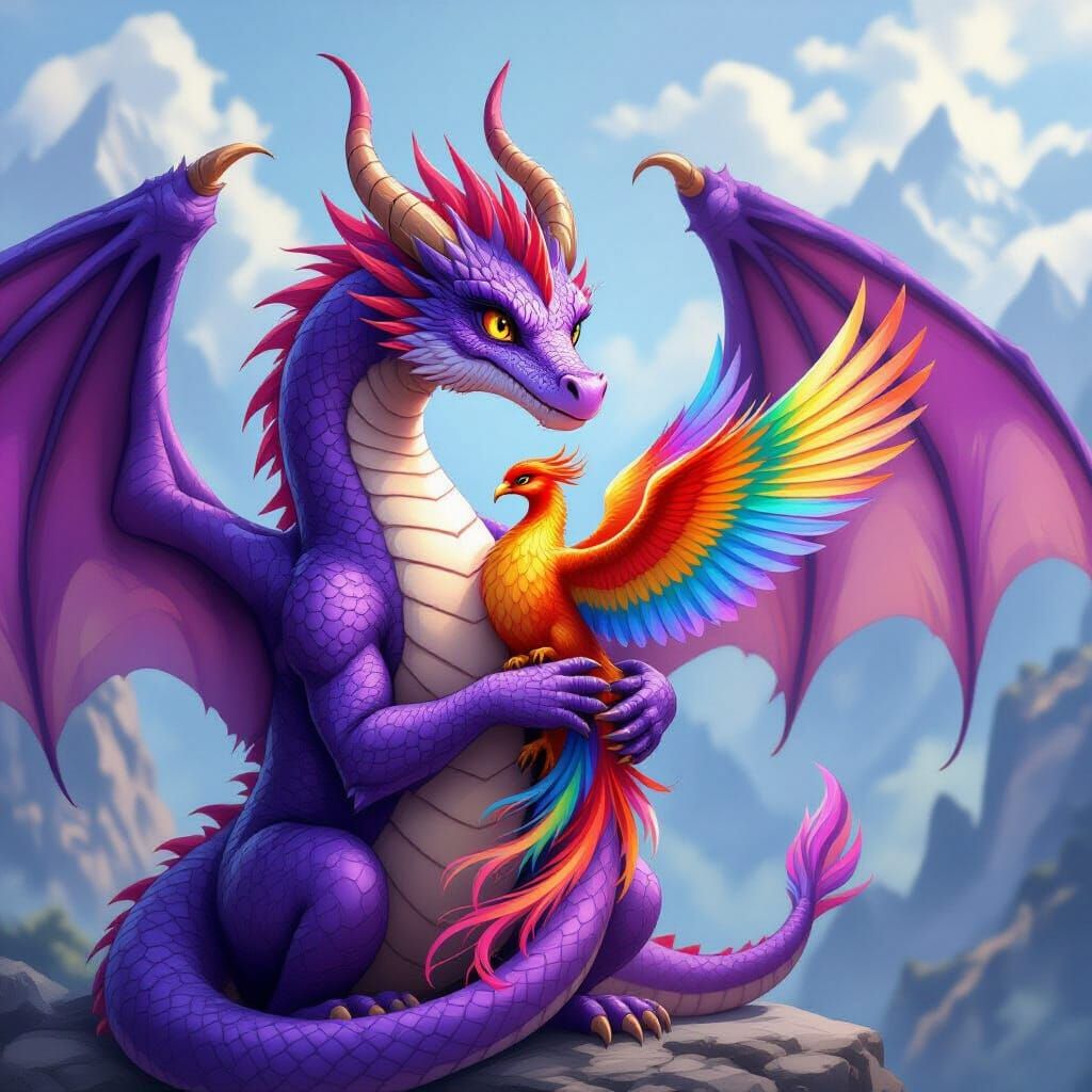 Purple Dragon Cherishing Rainbow Phoenix