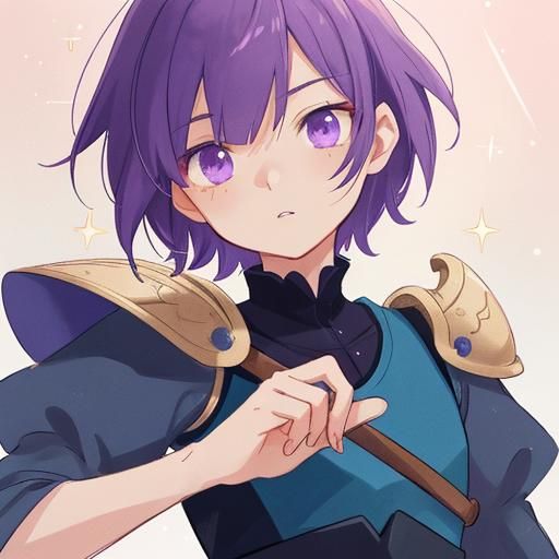 Anime Man with Purple Hair and Detailed Armor