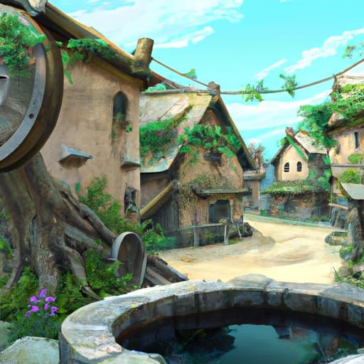 Anime Village Water Well: Studio Ghibli Style