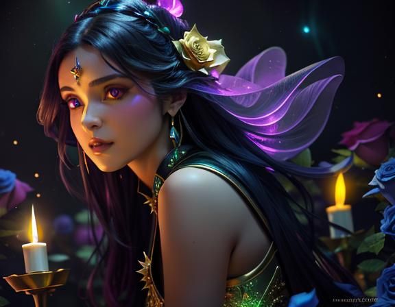 Mystical Woman Surrounded by Roses in Fantasy Art