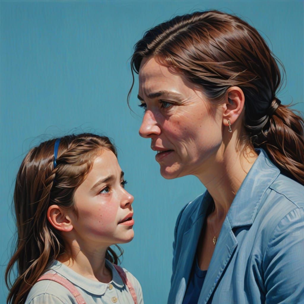 Motherly Guidance in a Hyperrealistic Scene