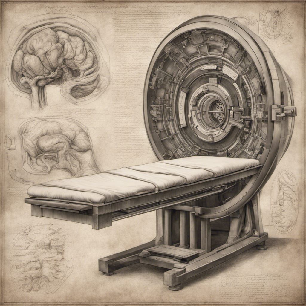 Renaissance MRI Machine Drawing with Anatomical Details
