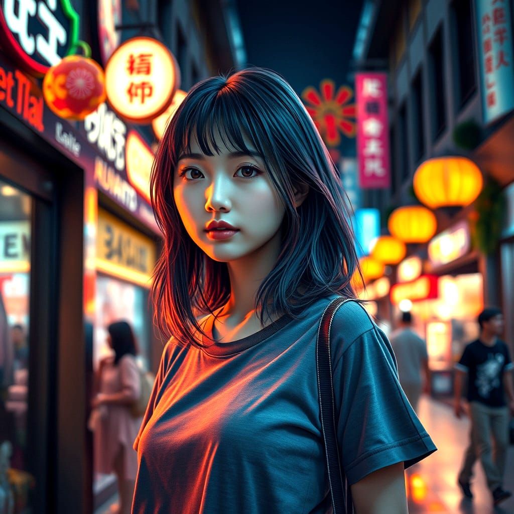Japanese Woman in Shopping Mall: Matte Painting