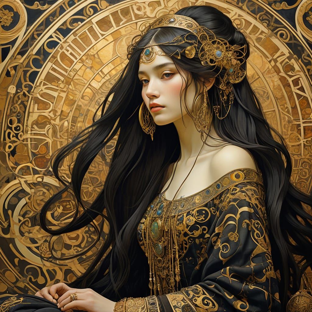 Ancient Empress Weaves Timeless Tapestry in Art Nouveau Sple...