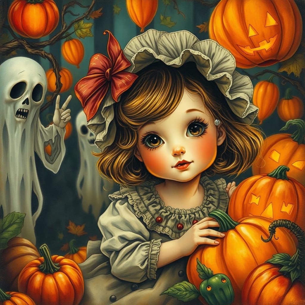 Cute 1950s Girl at Haunted Harvest Festival