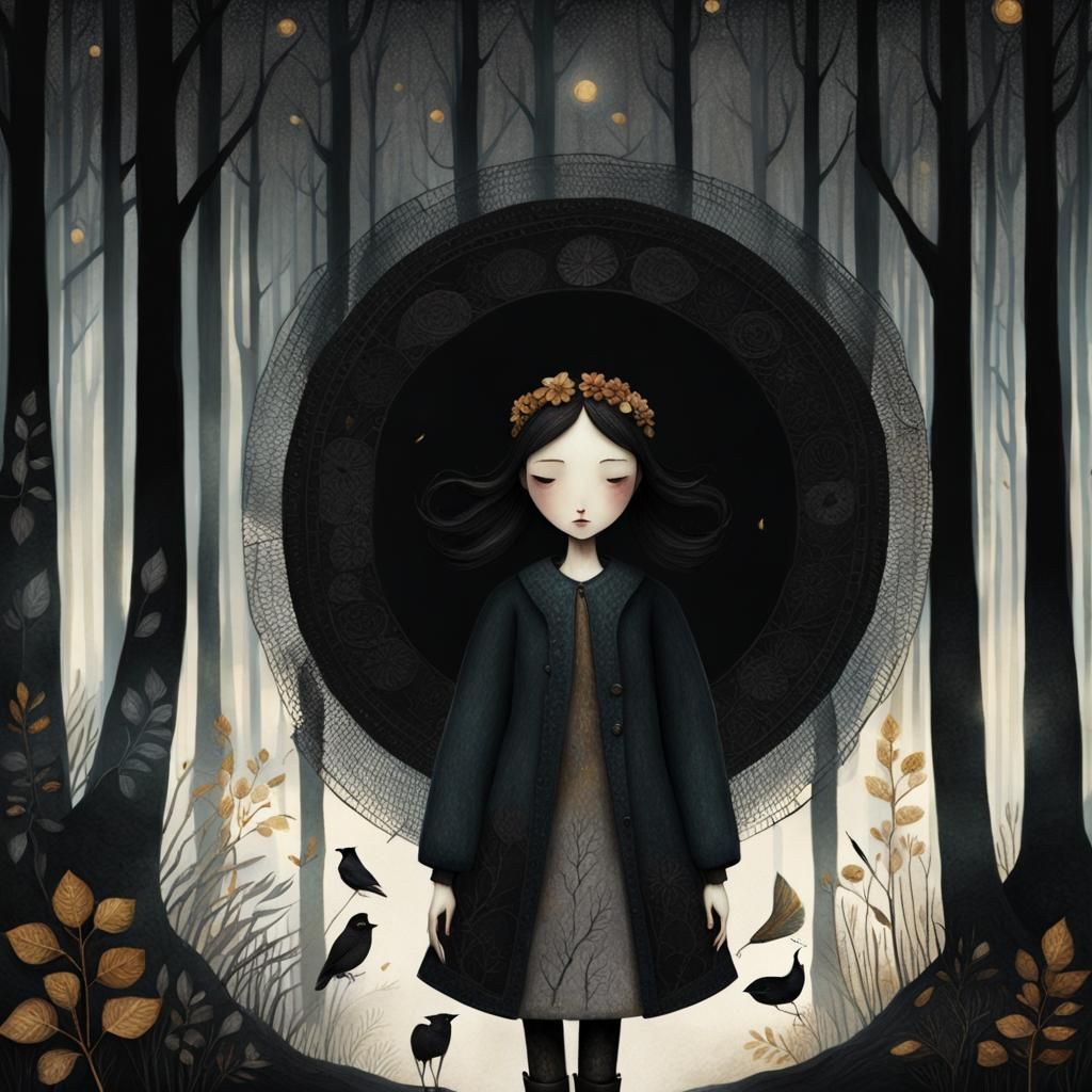 Mysterious Black Flower in Art Brut Style