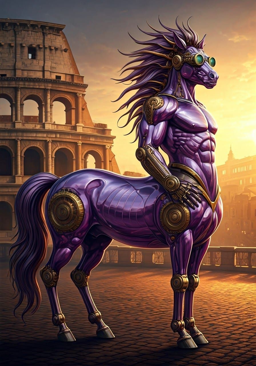 Steampunk Centaur Overlooking Rome in Fantasy Art Style