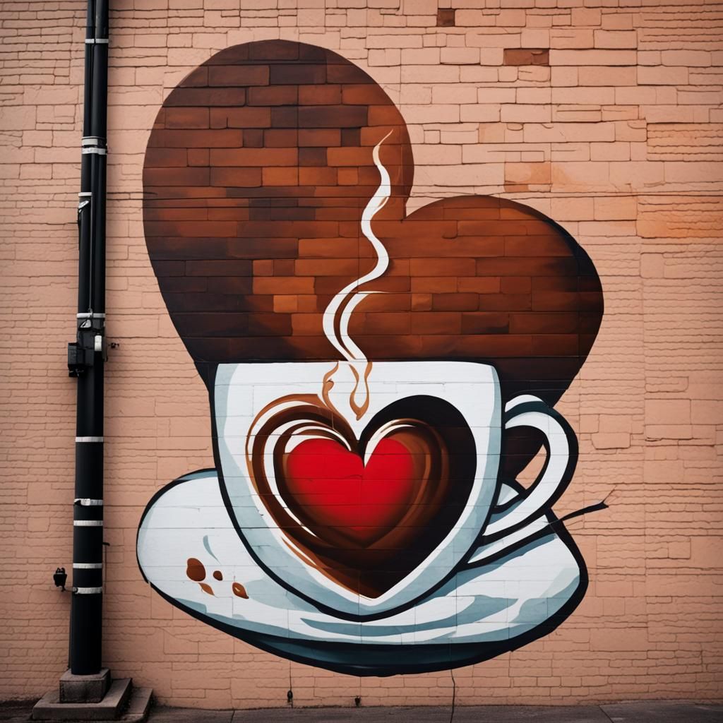 Coffee Cup Heart Mural Close-Up