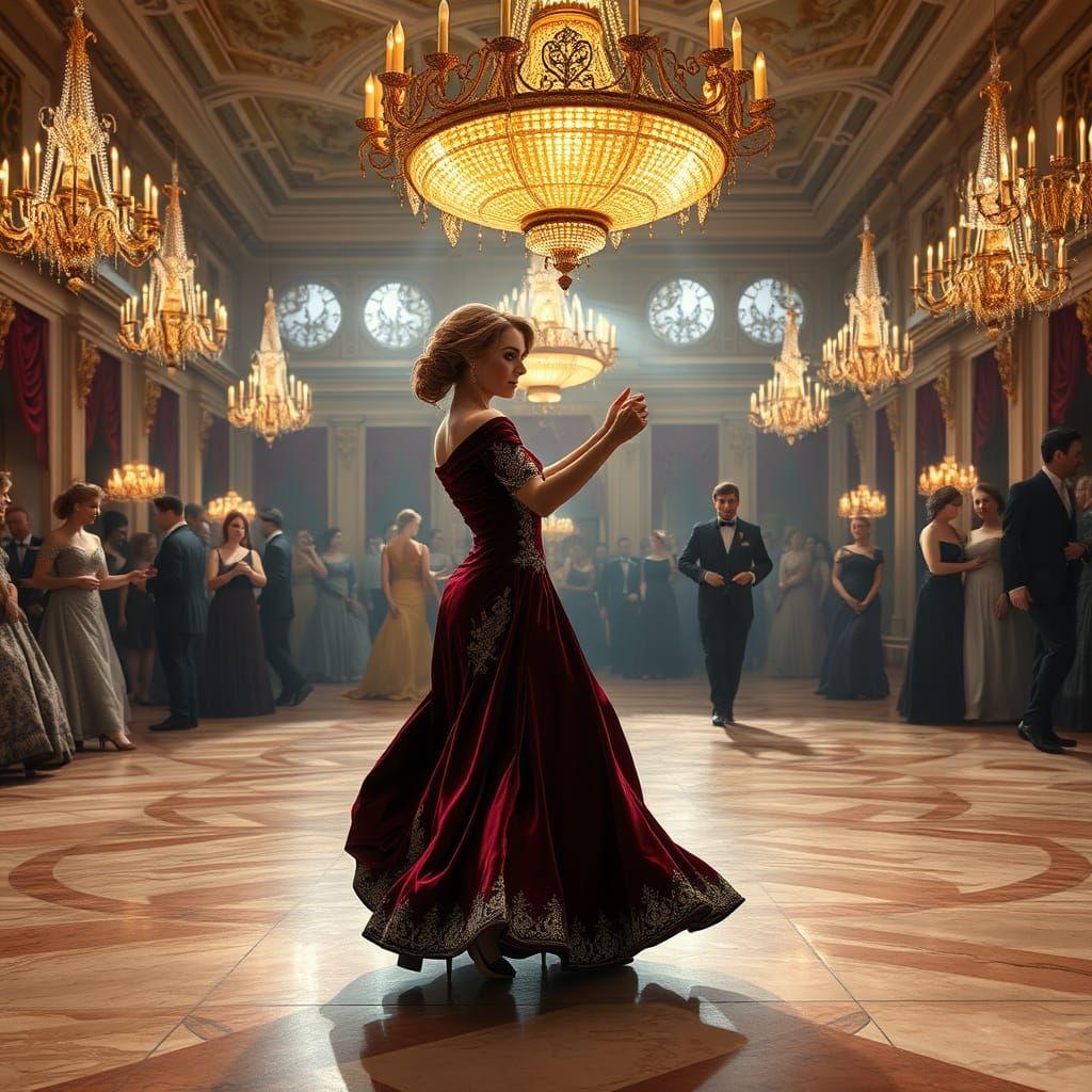 Golden Elegance in a 19th-Century Ballroom