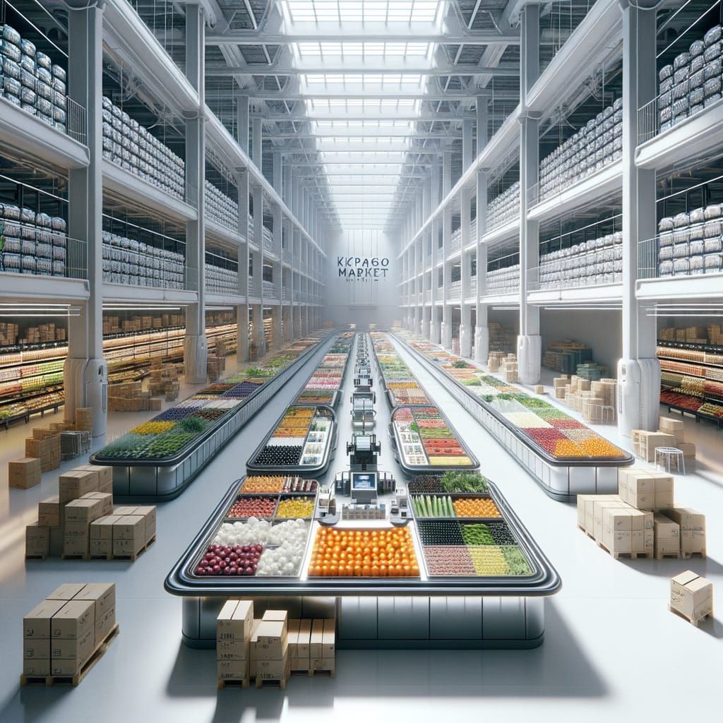 Surreal Futuristic Grocery Store in Minimalist Style