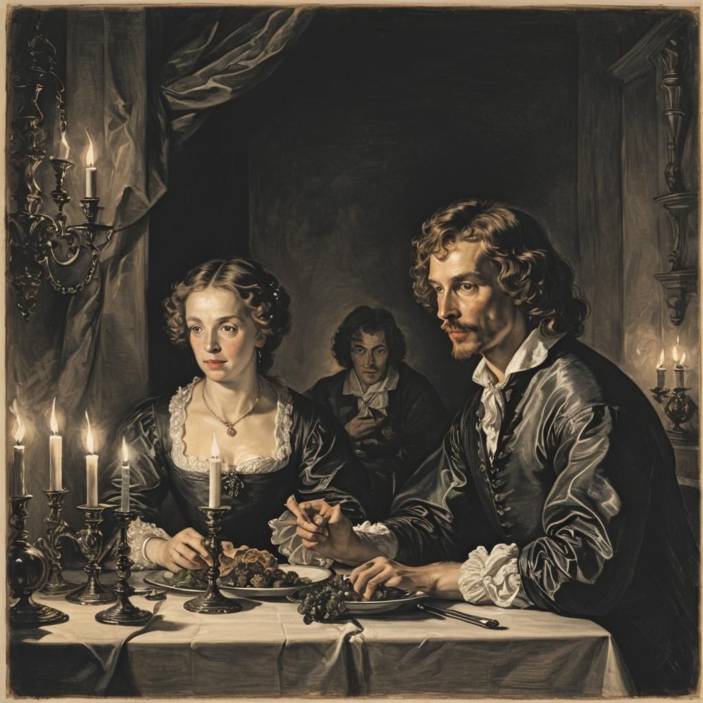 Romantic Candlelit Dinner in the Style of Van Dyck