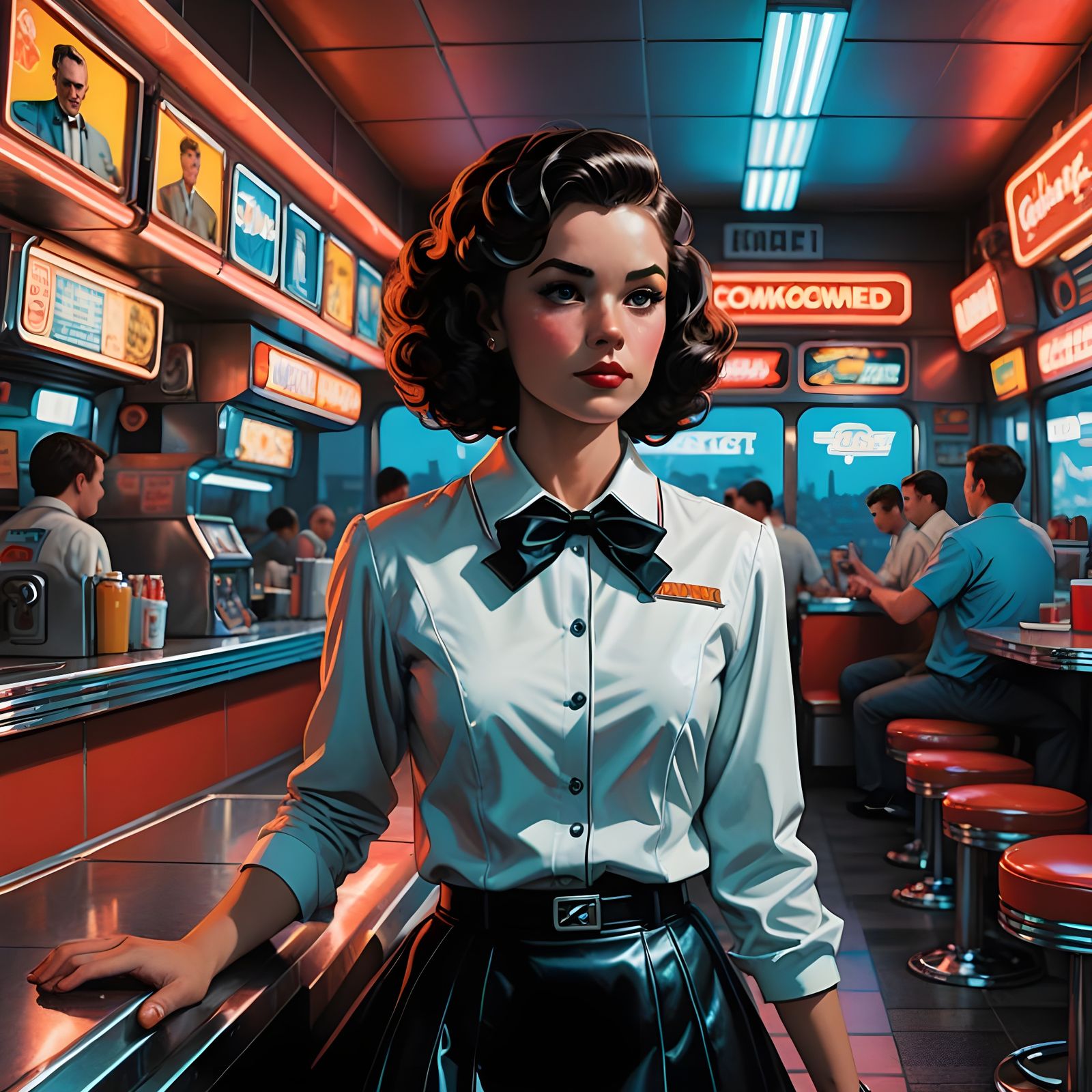 1950s Waitress in Retro-Futuristic Diner
