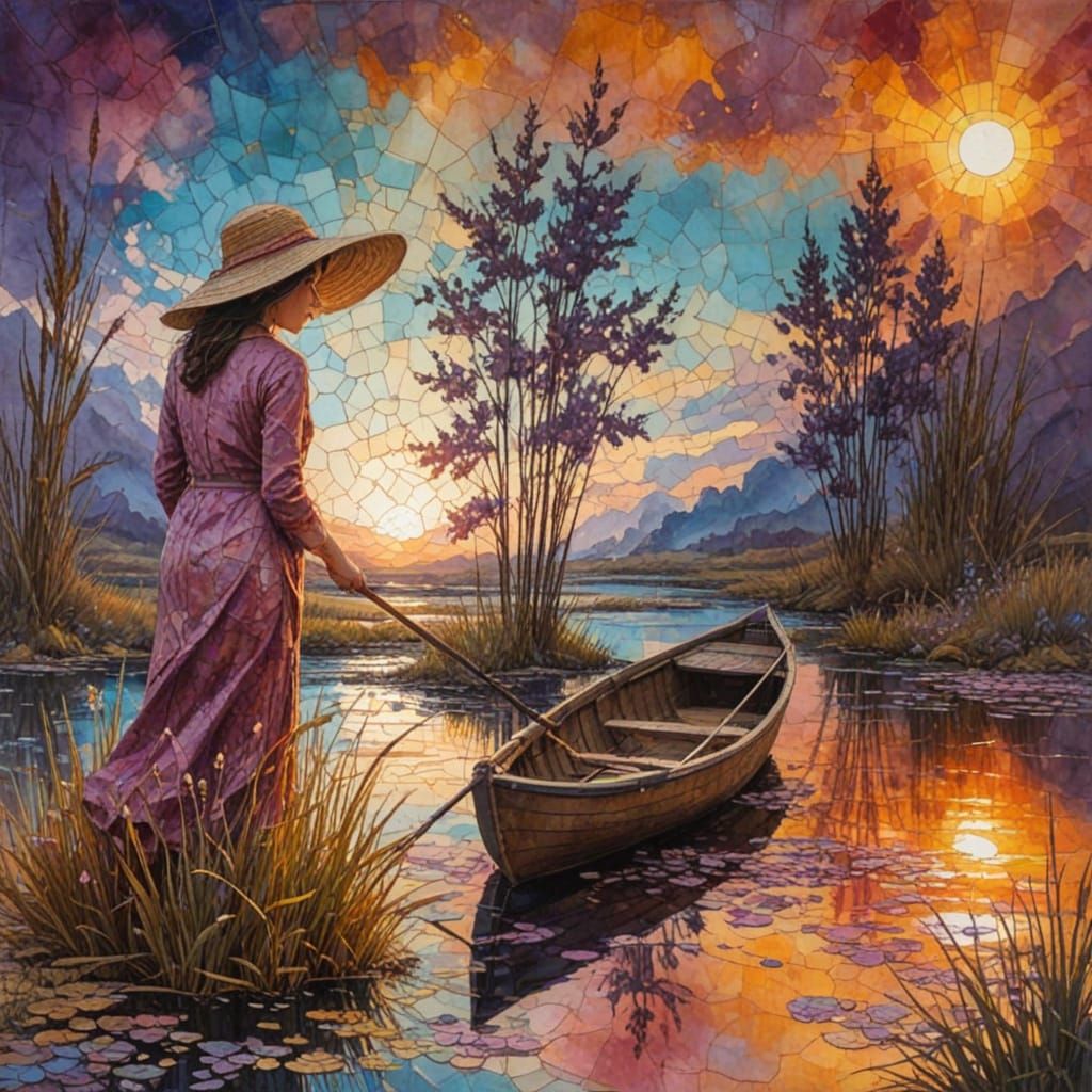 Thick Brushstrokes of a Surrealist Sunset Scene