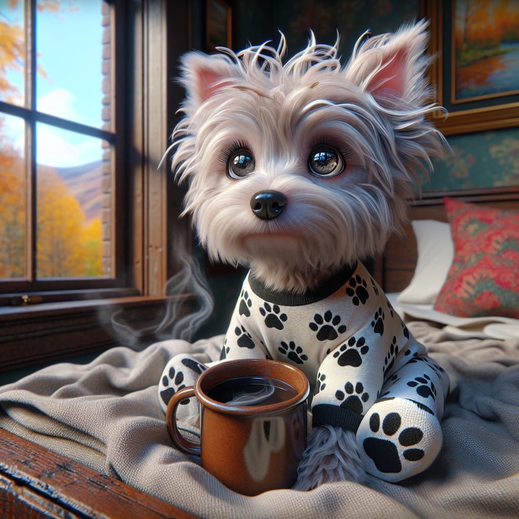 Westie Puppy in Pajamas: A Cozy Realism Rendering