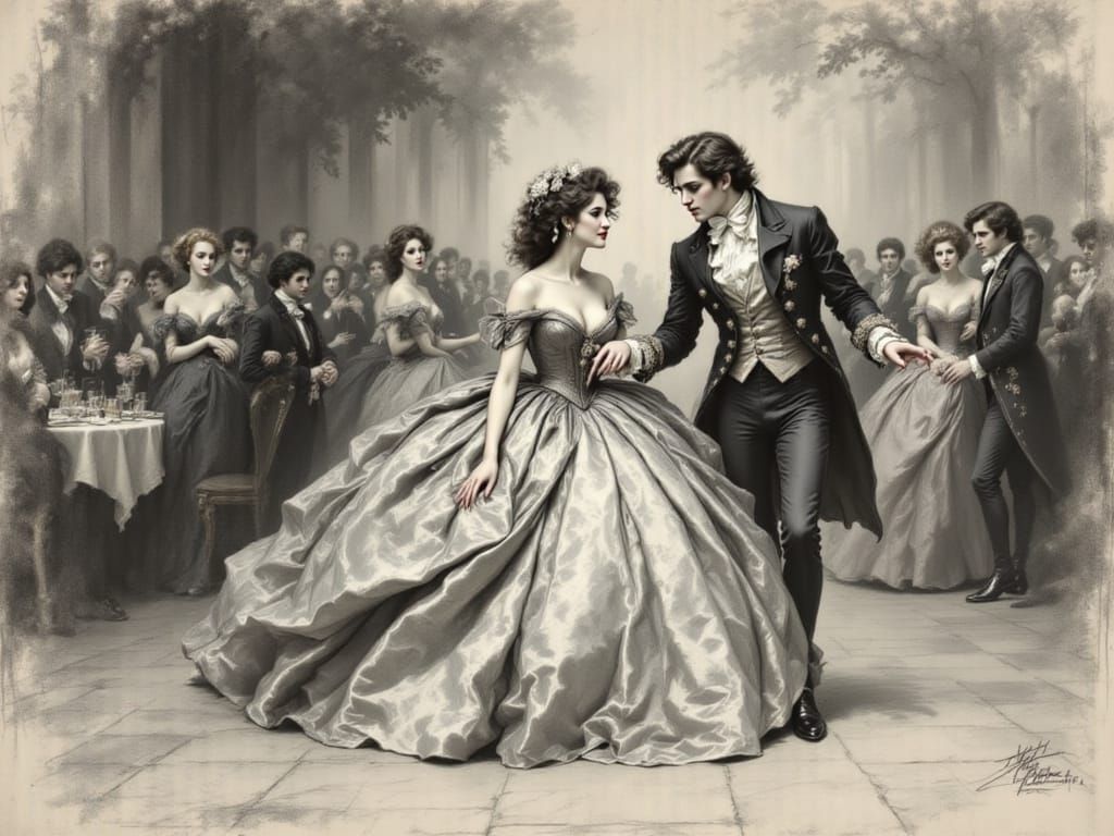 Whirling Dancers in Midnight Rococo Waltz