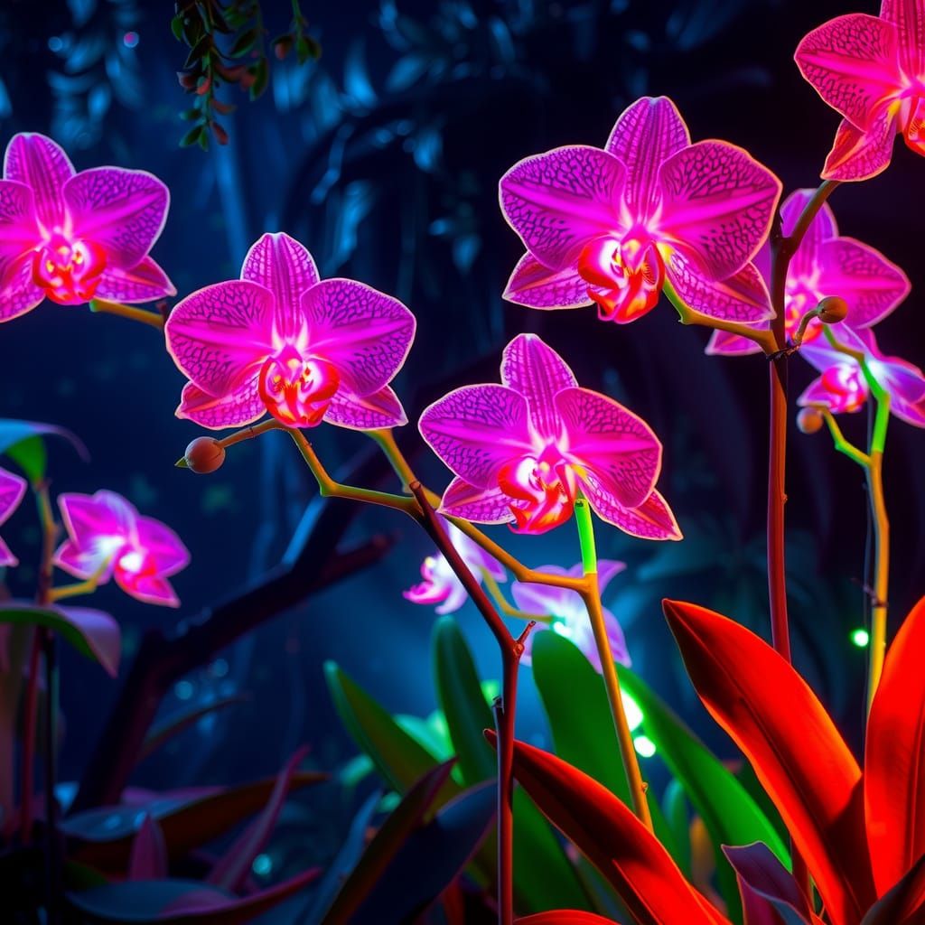 Surreal Neon Garden Blooms with Electric Colors