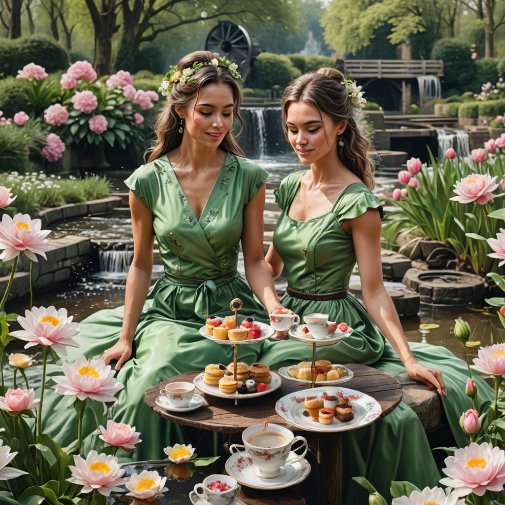 Hyperrealistic Fitness Model Enjoying High Tea