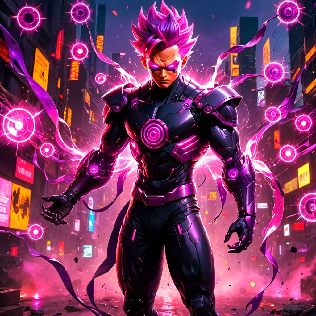 Cybernetic Superhero Transformation in Digital Art