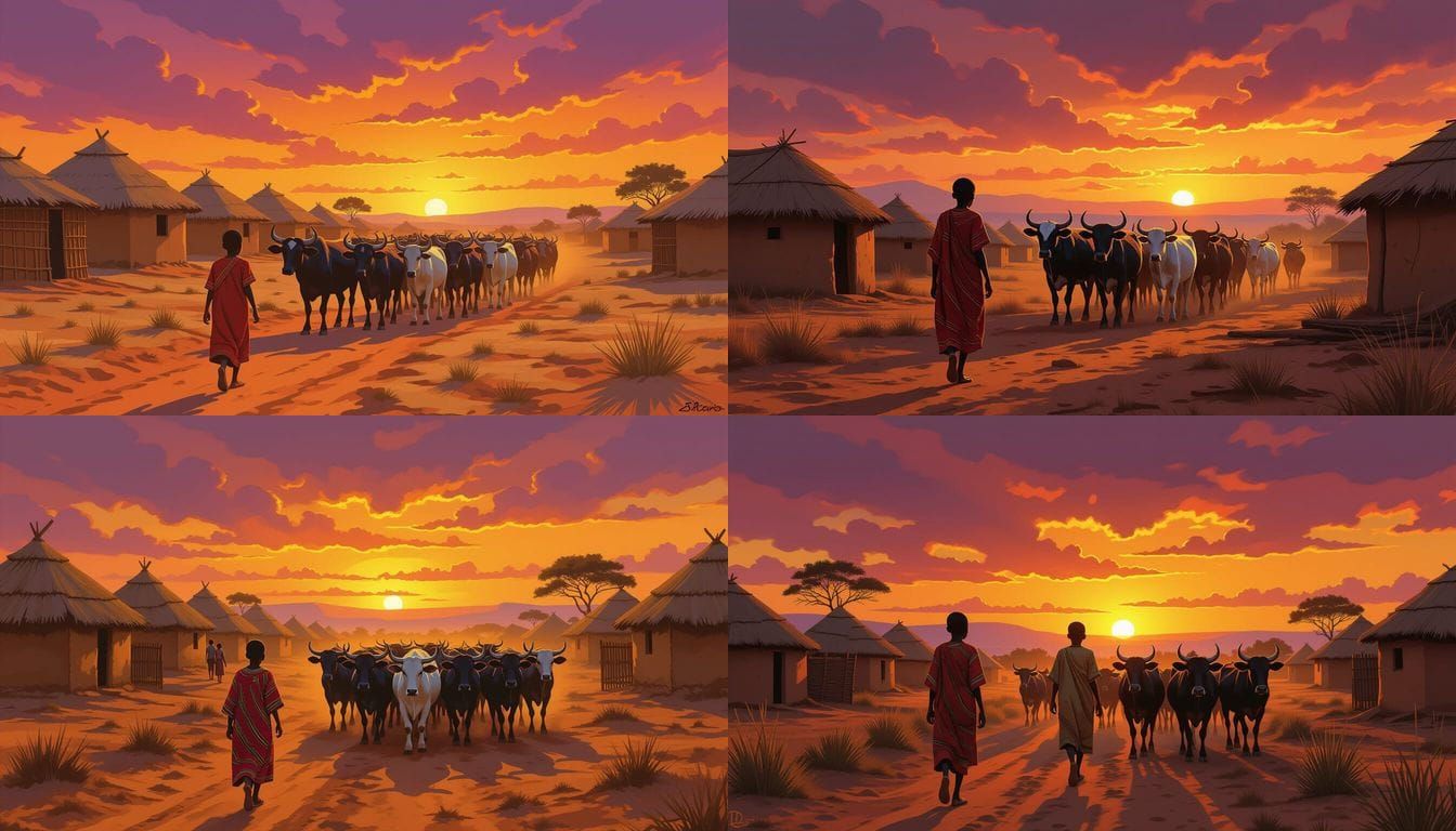 African Village Scene in Realistic Digital Painting