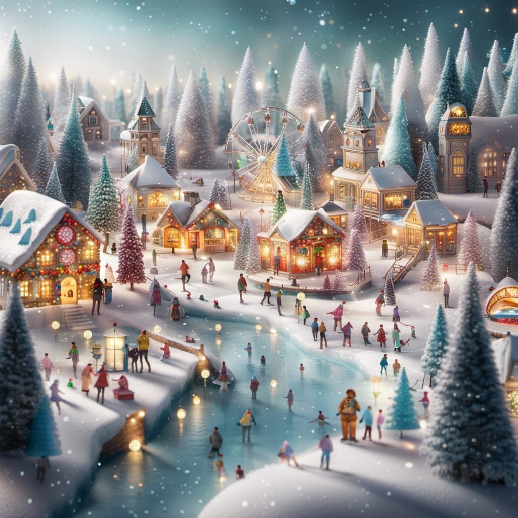 Festive Snow Village Carnival with Candy Houses