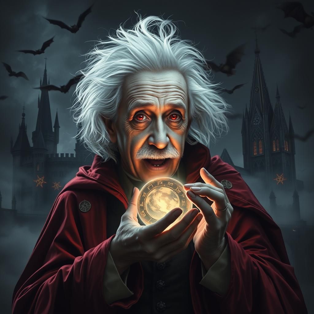Einstein as Vampire Lord in Gothic Castle