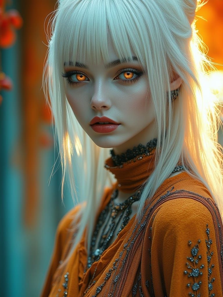 Slender Woman with Golden Eyes in Hyperrealistic Style