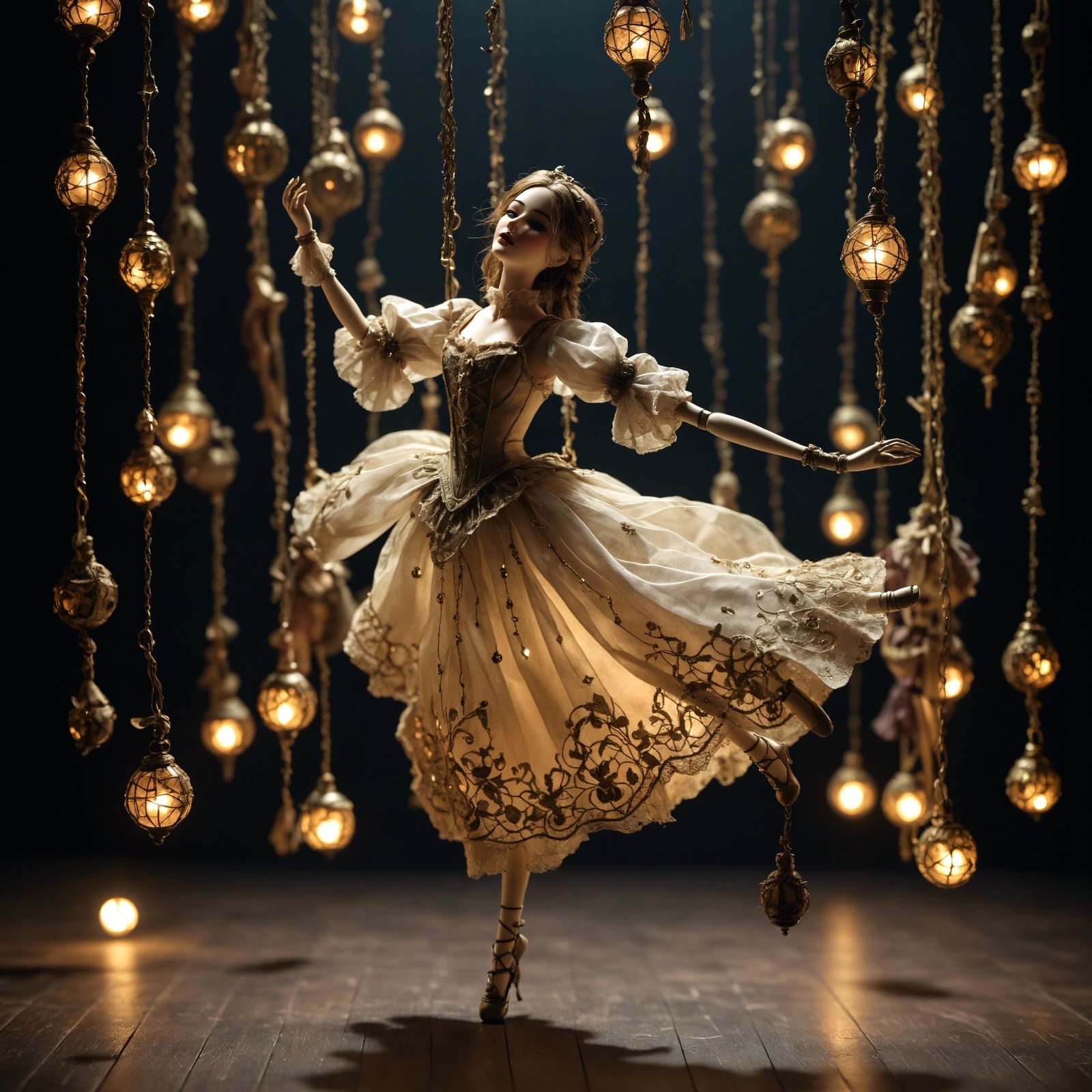 Gorgeous Marionette Dances on Darklit Stage