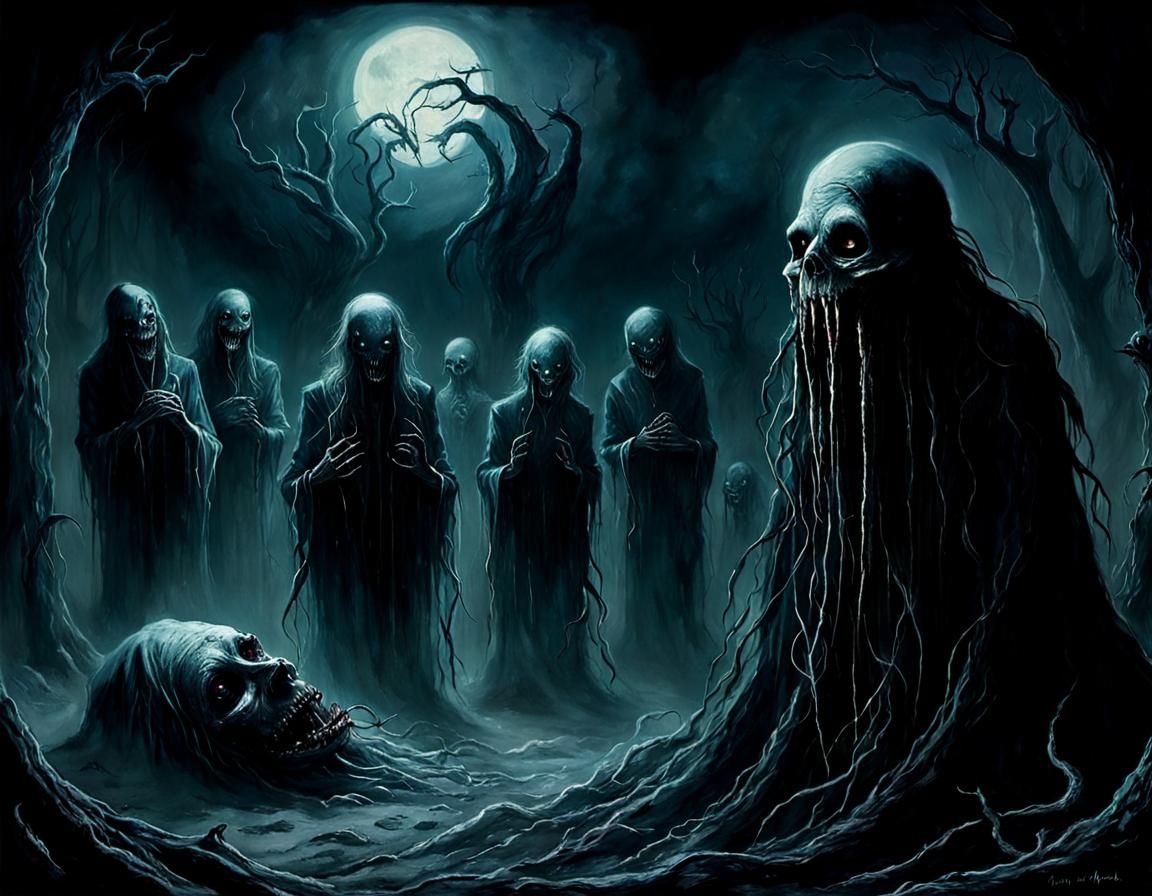 Lovecraftian Mari Lwyd Nightmare in Horror Art Style