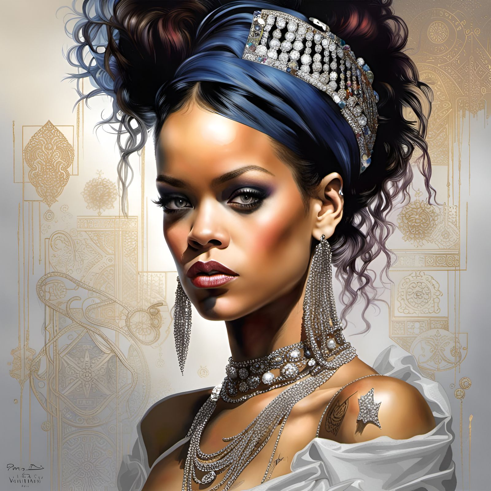 Diamond Rihanna Portrait in Hyperrealistic Style