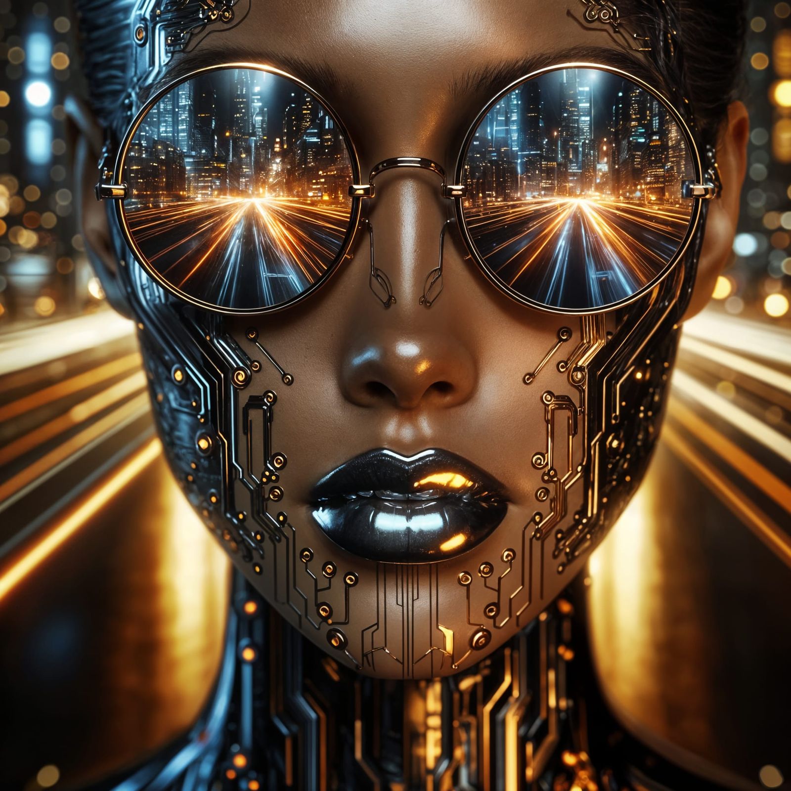 Futuristic Woman Portrait with Mirrored Sunglasses