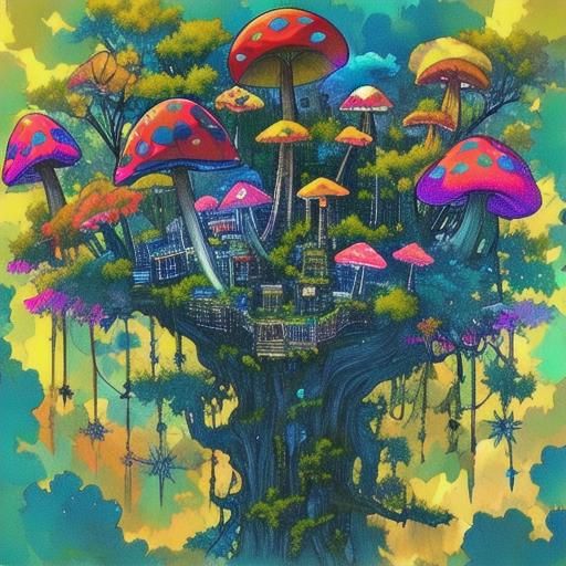 Low Poly Treehouse in a Sci-Fi Forest