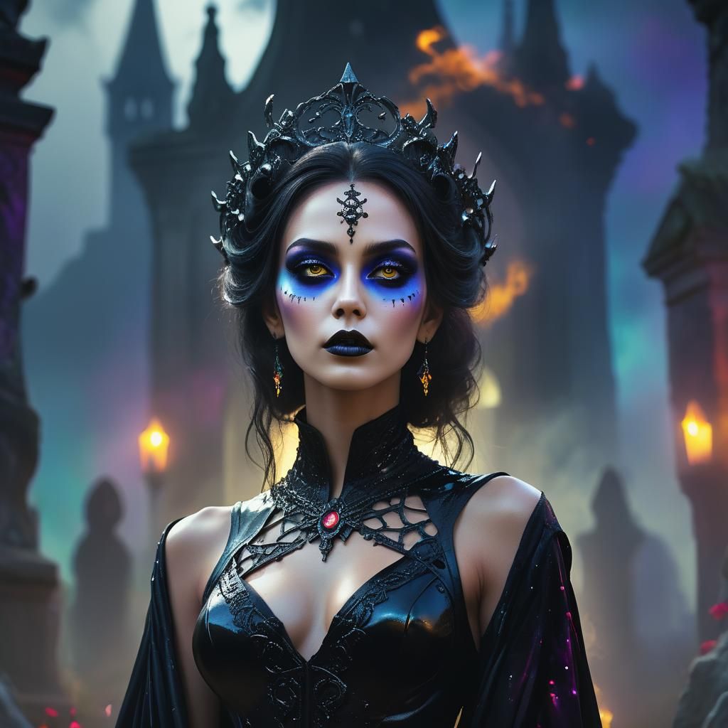 Gothic Goddess in Graveyard, Hyperrealistic Concept Art