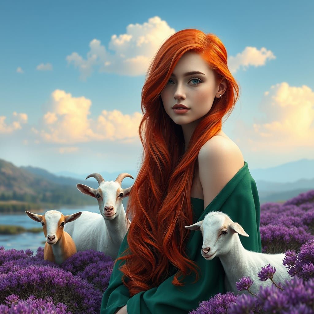 Serenely Standing Young Woman Amidst Vibrant Heather