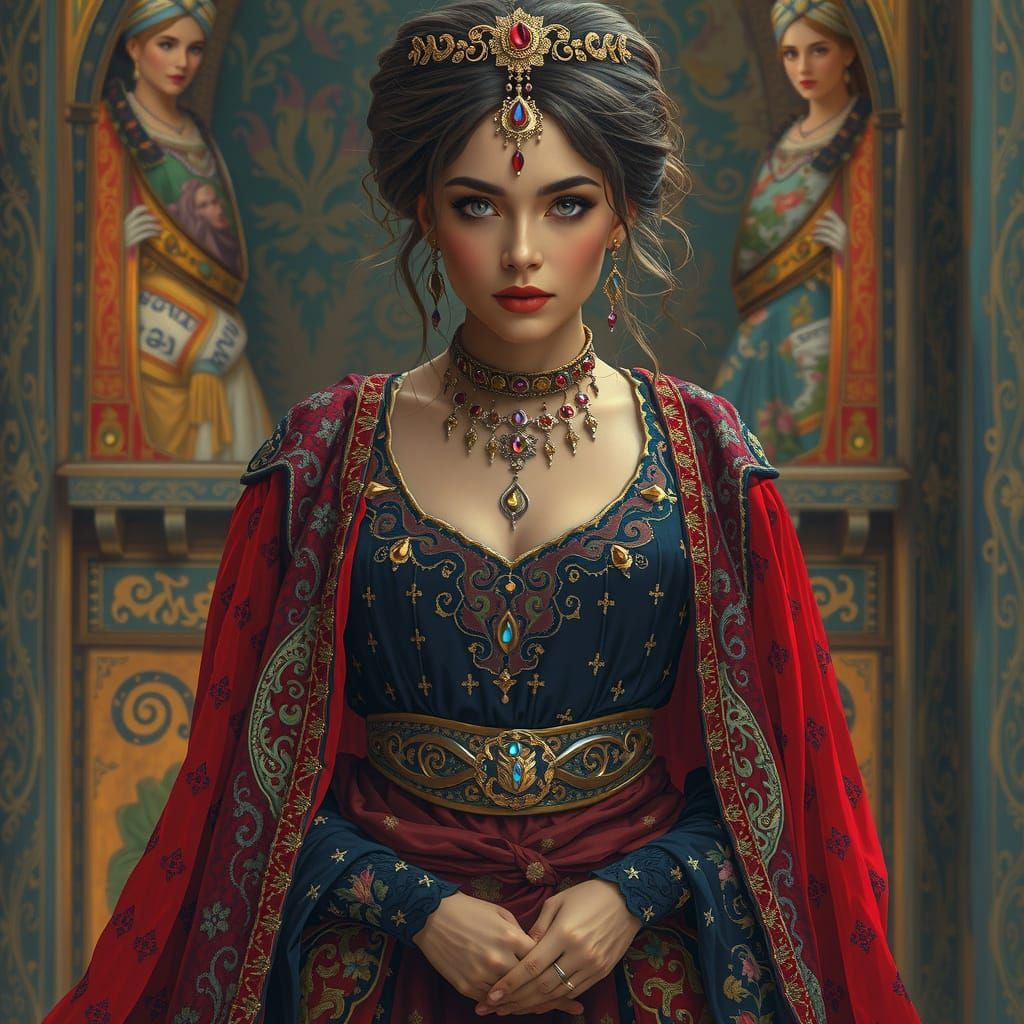 Gustav Klimt-Inspired Queen Esther in Opulent Regalia