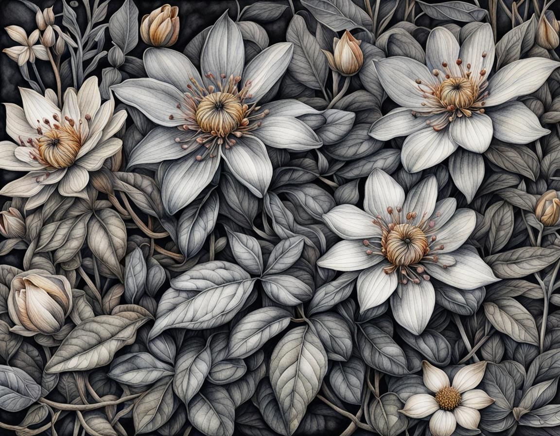 Botanical Watercolor Pencil Ink Drawing