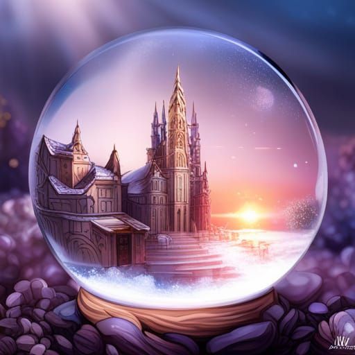 Angel and Unicorn in Snow Globe: Anime Style