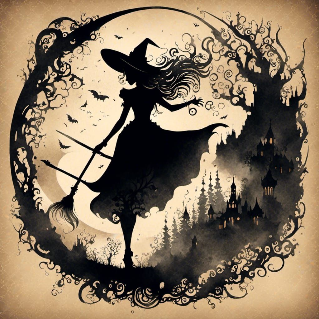 Silhouette of a Tattooed Witch with Smoke