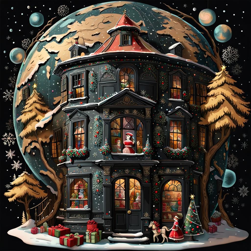 Victorian Toy Shop Window Display in Folk Art Style