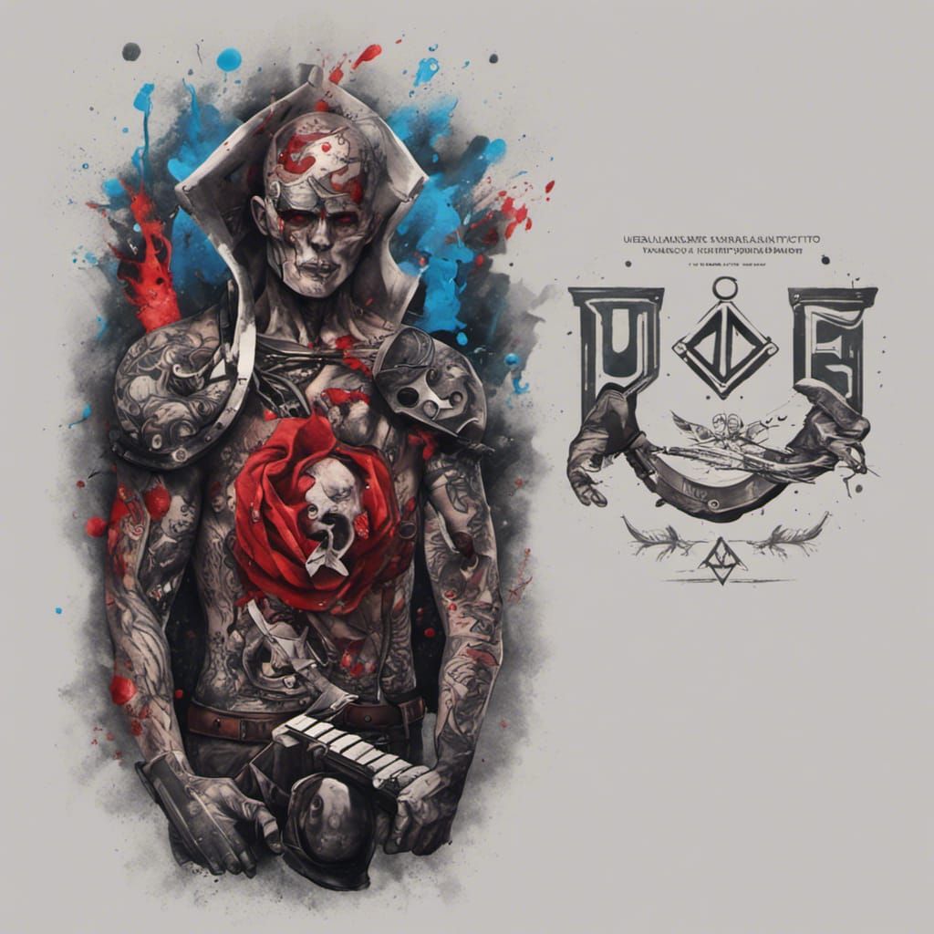 Trash Polka Freemason Arm Tattoo: Detailed Matte Painting
