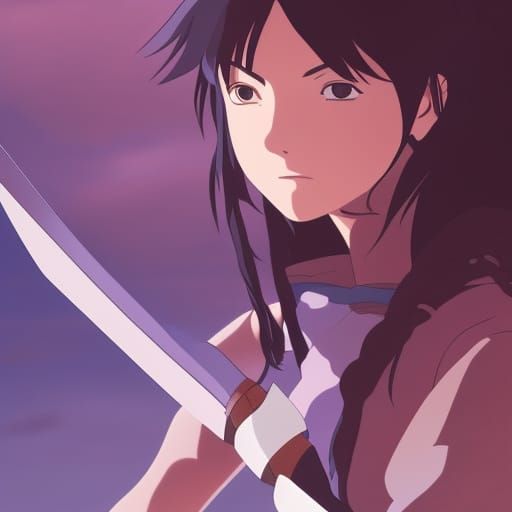 Anime Warrior in Studio Ghibli Style