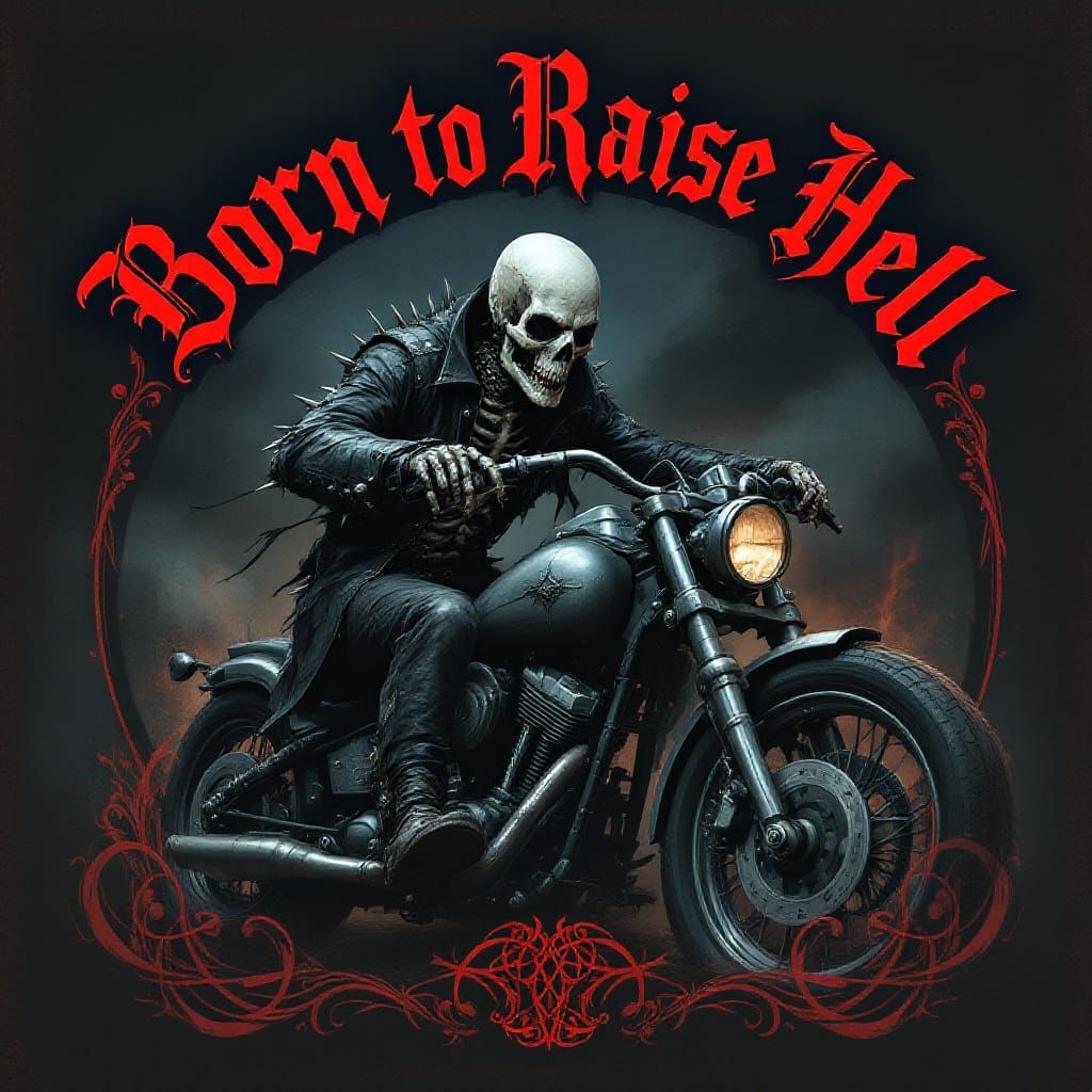 Undead Skeleton Biker on Chrome Motorcycle