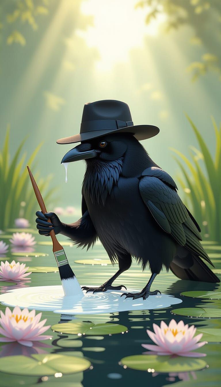 Crow's Colorful Transformation: A 3D Digital Art Scene