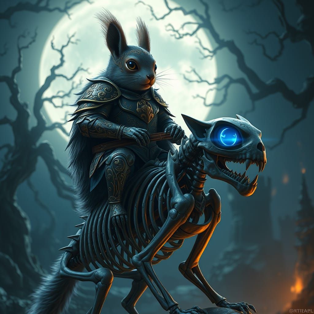 Majestic Squirrel Knight in Moonlit Ruins