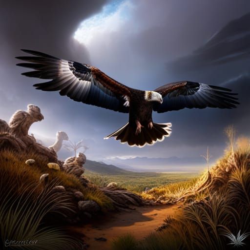 Wedge-tailed Eagle Hunting, Detailed Matte Painting