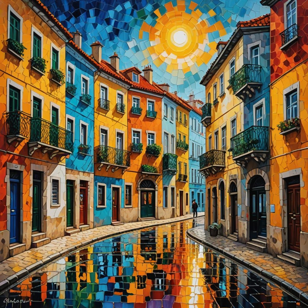 Lisbon Portugal in Vibrant Neo-Impressionist Brushstrokes