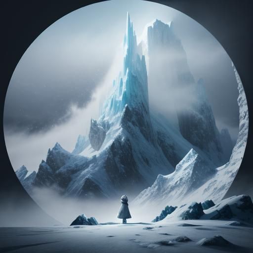 Icy Mountain Landscape with Figures in Digital Art
