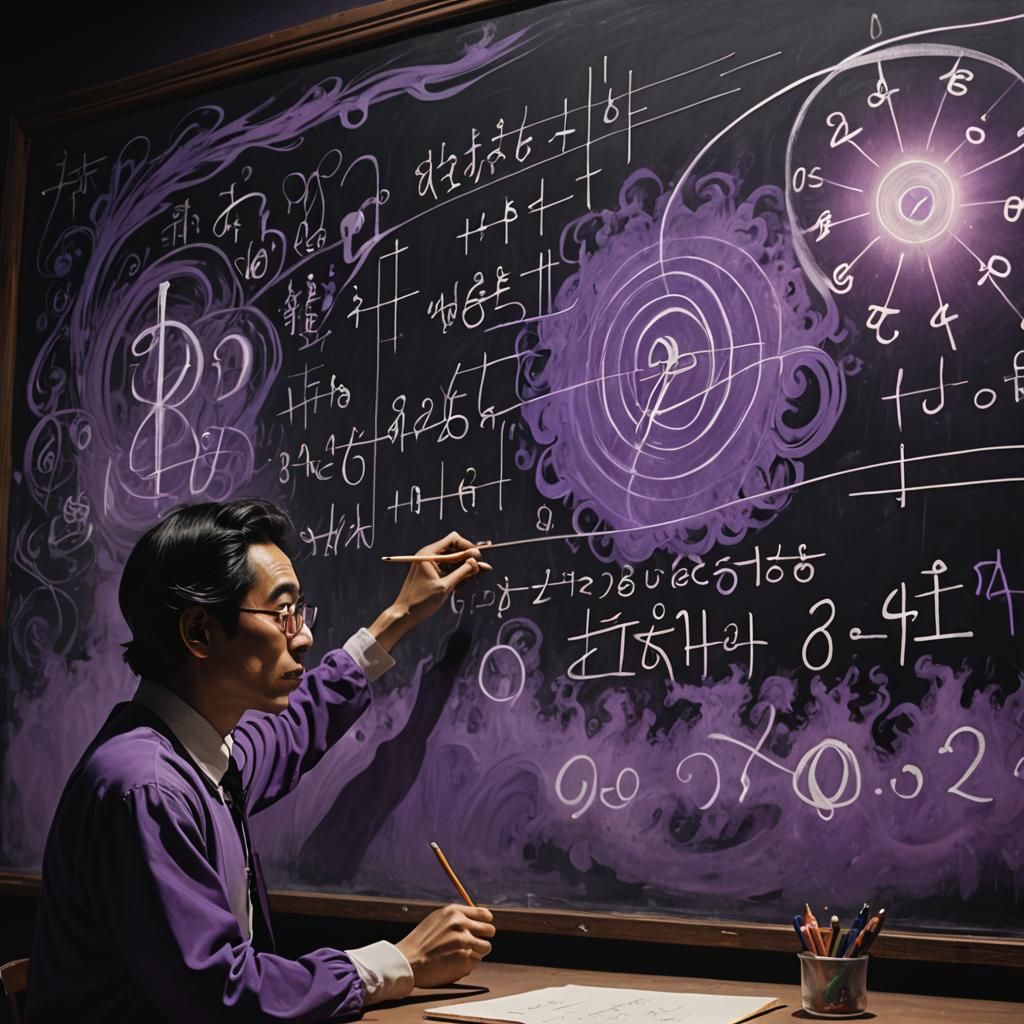 Surrealist Close-up of Gojo Satoru Writing a Purple Equation