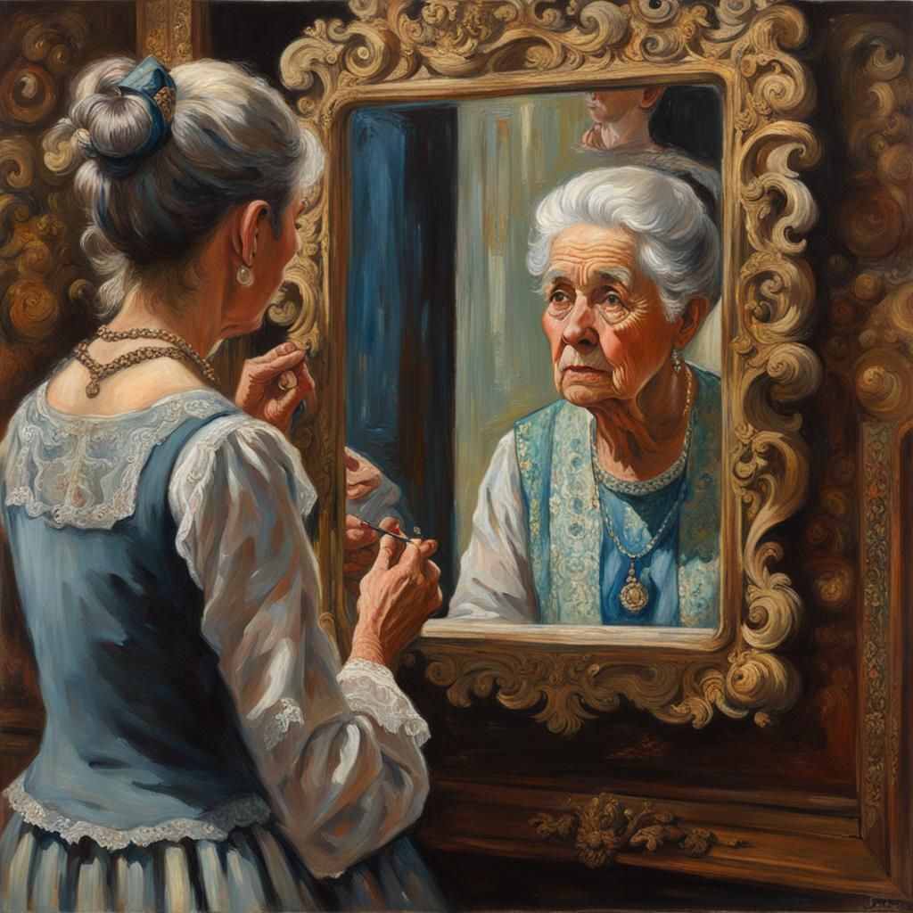 Woman's Reflection as Oil Painting