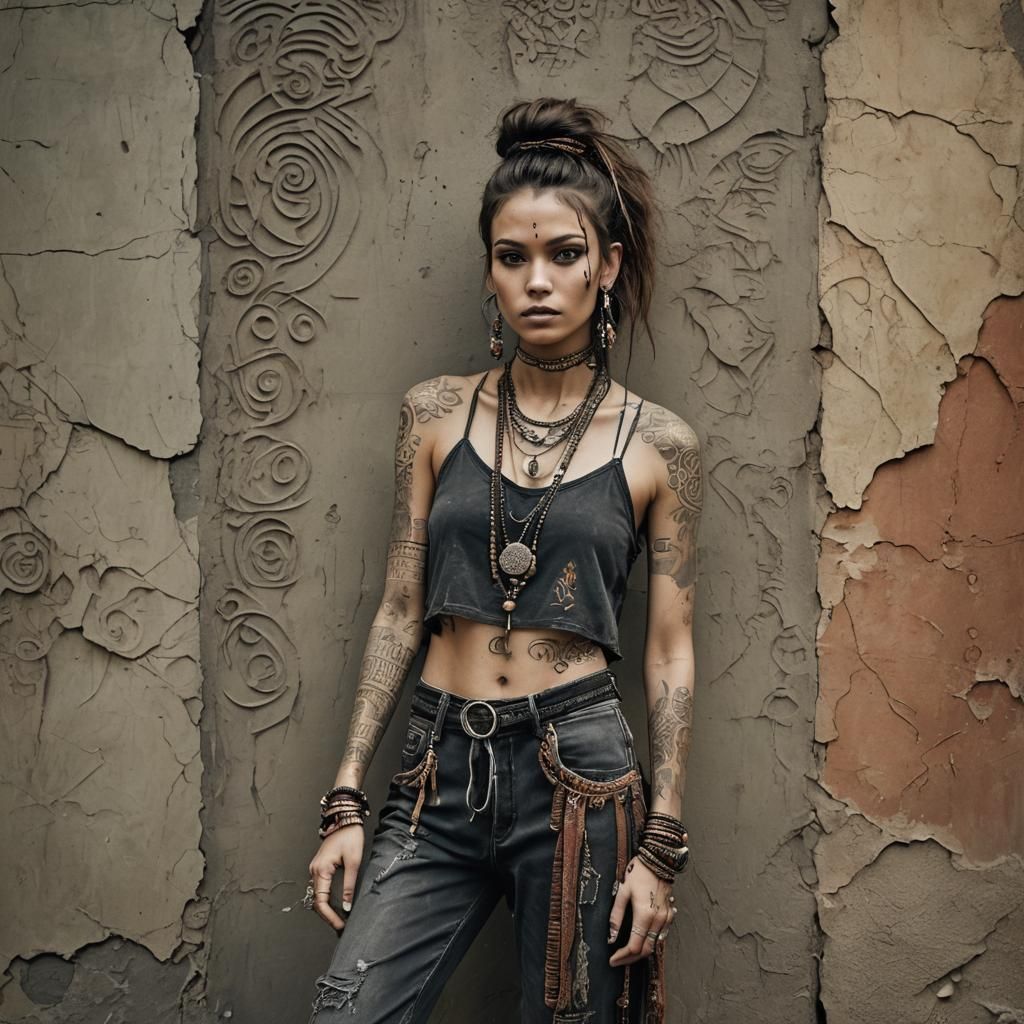 Tribal Bohemian Woman: Gritty Graphite Fashion Photography
